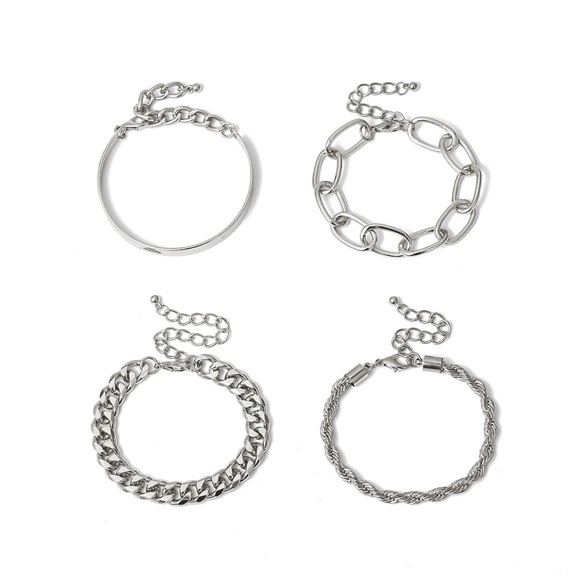 2/$20! Set of 4 Silver Chain/Cuff Bracelets - Picture 4 of 6